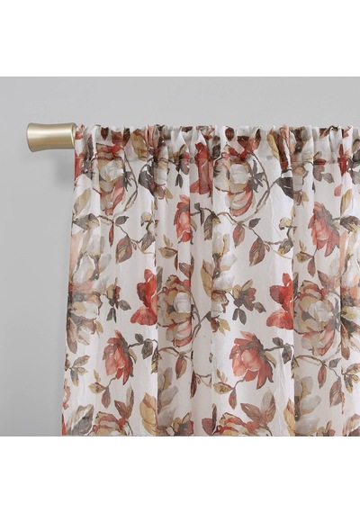 Myra Ezilmiş Şeffaf Vual Çubuk Cep Perde Paneli, 129,5 Cm X 213 Cm, Kırmızı