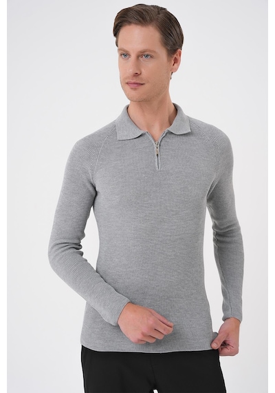 Efor Tr 878 Triko Slim Fit Gri Basic Gri