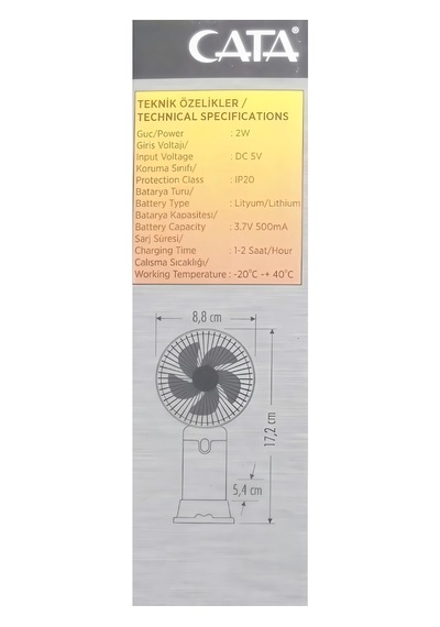Cata Serino Şarjlı El Vantilatörü Ct-9949