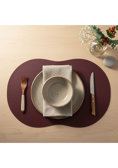 2 Adet Deri Amerikan Servis- Simetrik Oval Supla Bordo