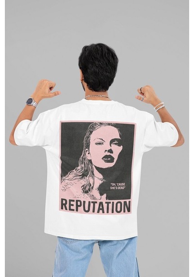 Sevbano Taylor Swift Reputation Albüm Baskılı Unisex Oversize Şarkıcı Tiş Beyaz