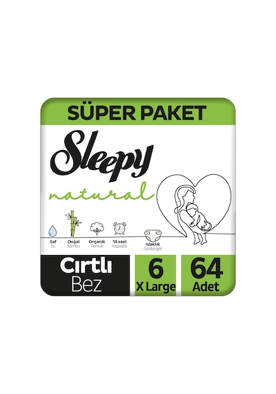 Sleepy Natural Süper Paket Bebek Bezi 6 Numara Xlarge 64 Adet 2'li