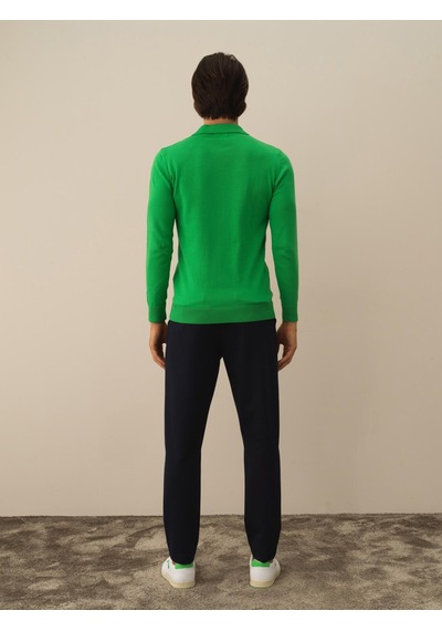 Xint Yeşil Regular Fit Polo Yaka Pamuklu Kazak 801743