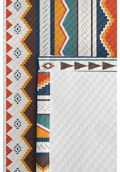 Etnik Geometrik Turkuaz Genç Odası Tek Kişilik Pike Takımı - Bohem Hardal 160x220 Cm Yatak Örtüsü Mercansı Ot Aurası