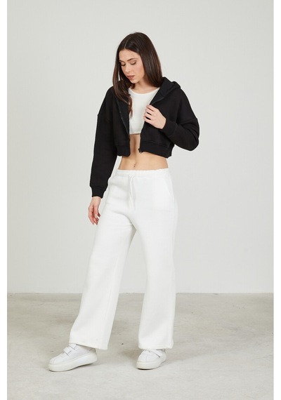Twenty3 Kadın Basic Fermuarlı Kapüşonlu Crop Kalın İçi Polarlı Örme Sweatshirt 001