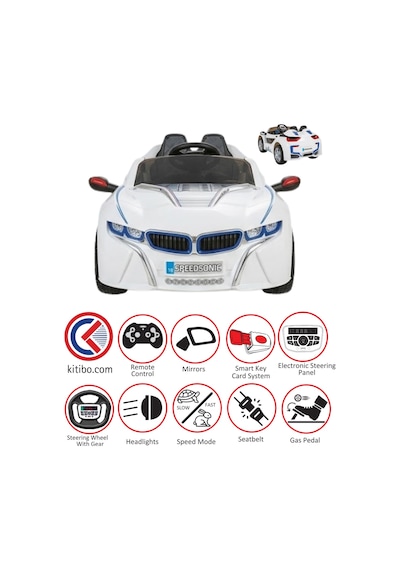 Pilsan Speed Sonic Akülü Araba 12 Volt Kumandalı Beyaz Beyaz - Mavi