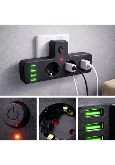 3'lü Akım Ve Termal Korumalı Priz, 3x Usb-a Ve 1x Usb-c Pd İle Hızlı Şarj 0