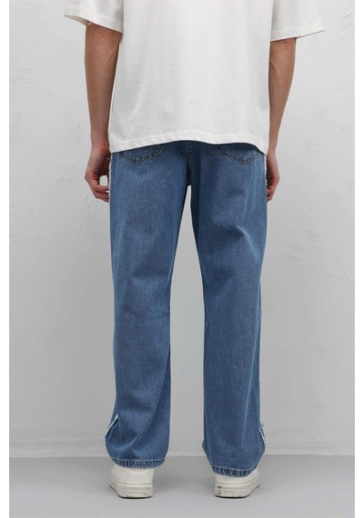 Vamos Yan Dikiş Detaylı Baggy Jean Mavi