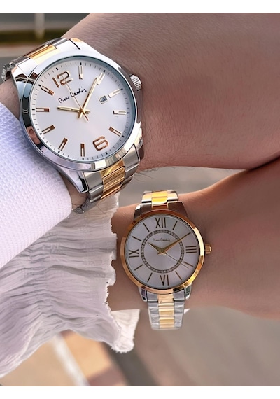 Pierre Cardin Bay Ve Bayan Çiftlere Özel Çelik Kordon Çift Kol Saati 30 Mt Su Gecirmez Cf.pr8046.m3 Gümüş - Sarı