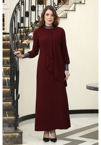 Raika Moda Sim Detaylı Efsane Tesettür Abiye Elbise Bordo