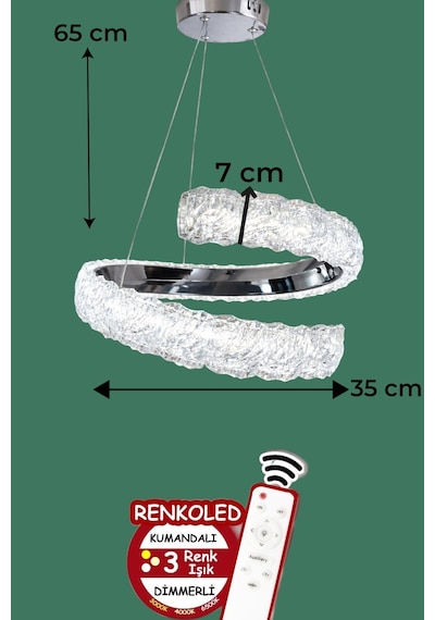 Kumandalı 3 Renk Modern Sarkıt Led Avize Krom