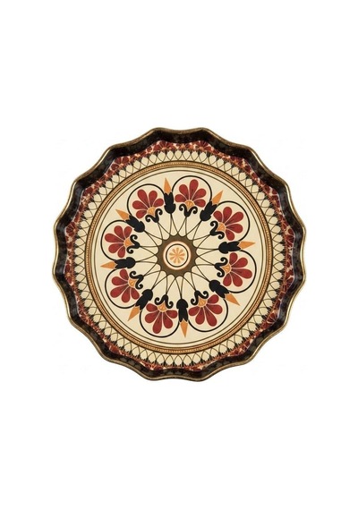 Dijital Baskılı Cam Servis Tepsisi Yuvarlak Tepsi 38 Cm Mandala