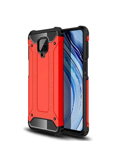 Noktaks - Redmi Note 9 Pro Uyumlu - Kılıf Çift Katman Zırh Tank Crash Military Kapak - Kırmızı Kırmızı