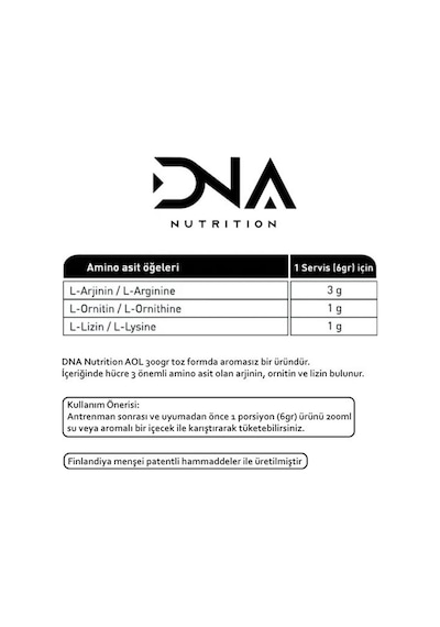 Dna Nutrition Aol (arjinin, Ornitin ve Lizin) 300gr