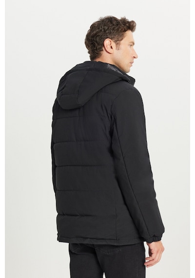 AC&Co / Altınyıldız Classics Erkek Sıyah Standart Fit Normal Kesim Dik Yaka Kapüşonlu Yan Cepli Casual Mont Siyah