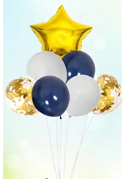 Beysüs Gold Yıldız Gece Mavisi Beyaz Şeffaf Konfetili Balon Seti Standart