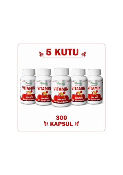 Vitamin B12 1000 Mcg 5 Kutu 300 Kapsül B12 Takviye Edici Gıda