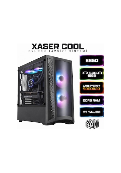 Xaser Cool X200 Ryzen 7 9800x3d 32gb Ddr5 Ram 1tb M.2 Nvme Ssd 16gb Rtx5060ti Sıvı Soğutmalı Oyuncu Bilgisayarı
