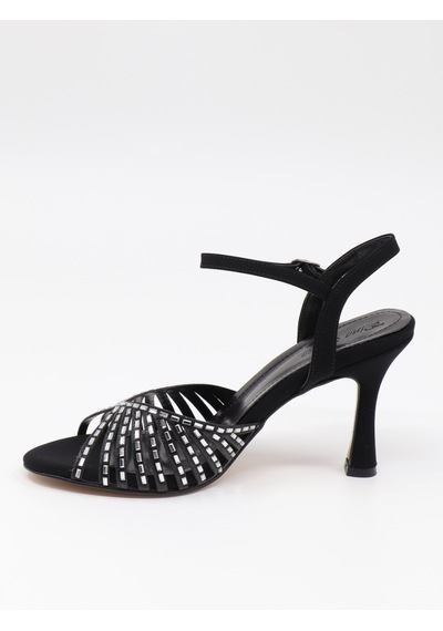Nesilshoes Nesil Shoes Pine 134 Siyah Taşlı Topuklu Dekolte Kadın Sandalet