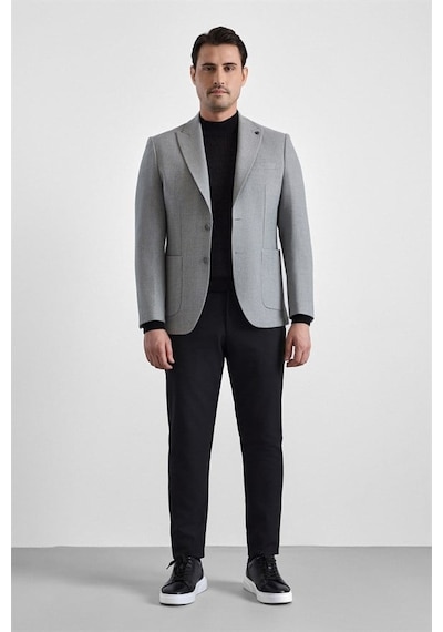 Süvari Gri Slim Mono Yaka Torba Cep 6 Drop Klasik Ceket Ct2021600416-s05