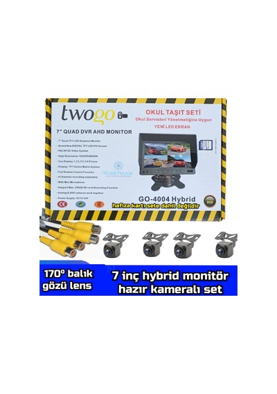 7 İnç Hybrid Dvr Monitör Ve 4 Adet Balık Gözü Lens 170 Derece