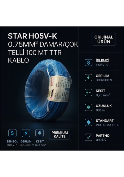 Star H05v-k 0.75mm² Damar/çok Telli 100 Mt Ttr Kablo