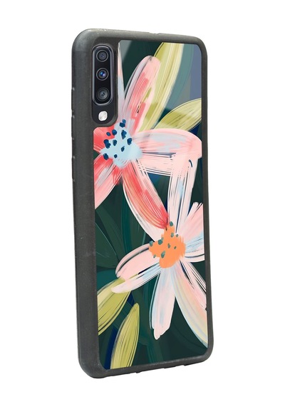 Samsung Uyumlu A70 Suluboya Çiçek Tasarımlı Glossy Telefon Kılıfı Çok Renkli