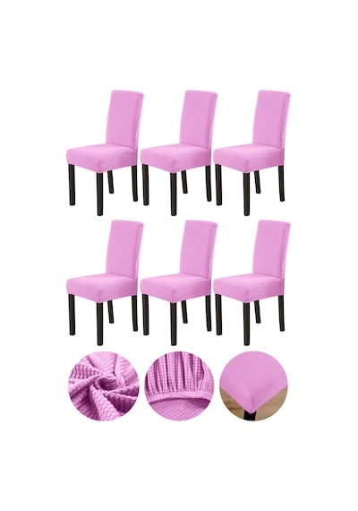 Bambu Nano Kumaş Likralı Yıkanabilir 6'lı Sandalye Kılıfı Lastikli Sandalye Örtüsü 6 Adet - Pudra