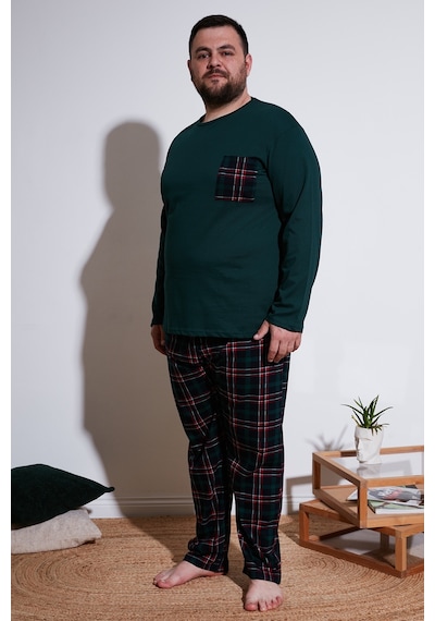 Buratti Pamuklu Regular Fit Büyük Beden Erkek Pijama Takımı 6572001B Yeşil