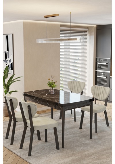 Mutfak Masası Takımı 4 Kişilik Açılır Masa Sandalye Takımı Salon Masası Yemek Masası-elma Takım Siyah Mermer - Krem Mutfak Masası Takımı 4 Kişilik Açılır Masa Sandalye Takımı Salon Masası Yemek Masası-elma Takım Siyah Mermer - Krem