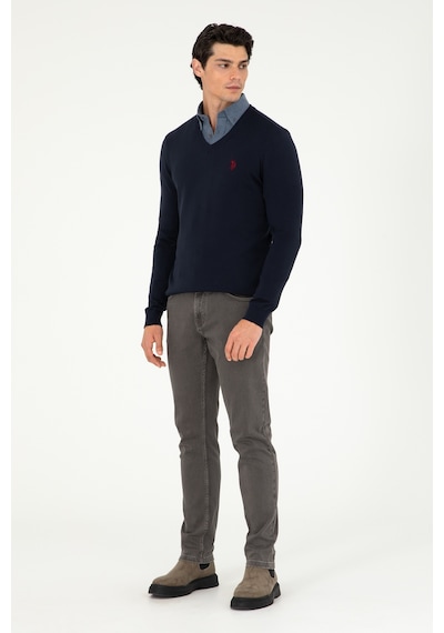 U.S. Polo Assn. Erkek Slim Fit V Yaka Lacivert Basic Kazak 50293512-VR033