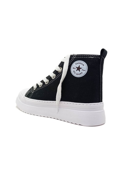Gdt Ayakkabı Unisex Siyah Keten Bilekli Bağcıklı Çocuk Sneakers