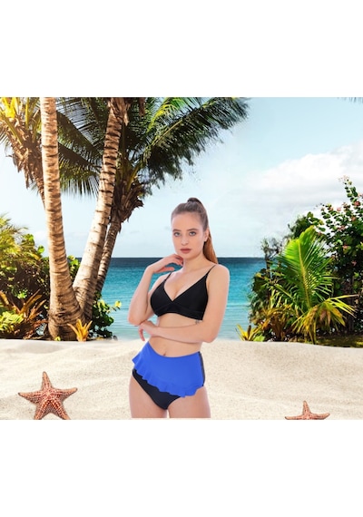 Shopiolog Kadın Volanlı Fraset Renkli Bikini Lacivert - Siyah