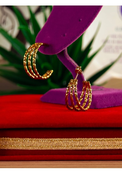Çelik Küpe 22 Ayar Altın Kaplama Özel Burma Model Renk Atmaz 2 Yıl Garantili 316 L Çelik Gold - Gümüş