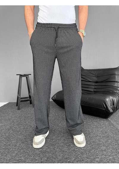 Efnaz Style Su Yolu Çizgili Cepli Pantalon - Siyah