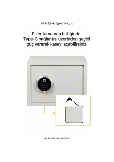 4berry Ev Ve Ofis İçin Parmak İzli Elektronik Kasa Şifreli, Metal Kasa, Type-c Acil Açma