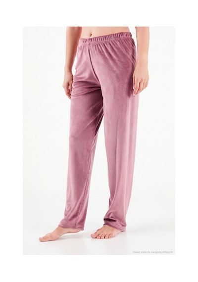 Lela Bisiklet Yaka Yumuşak Dokulu Parlak Kadife Pijama Takımı Kadın Pijama Takımı 6094209 Pudra