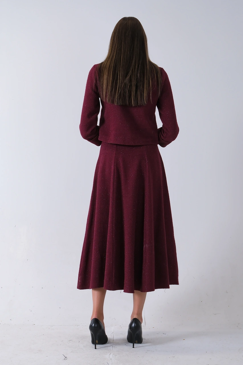 Feminist Bordo Önü Düğme Kapamalı Crop Ceket Etekli Tüvid Takım 45950601.04 Bordo