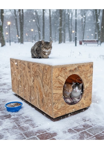 Reyo Kedi Evi Dış Ortam Uygun Ahşap Kedi Evi Osb 60 x 40 x 40 CM CAT44
