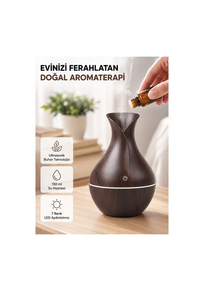 Astraltech Aromaterapi Difüzör Ahşap Desenli Ve Ultrasonik Nemlendirici Led Işıklı