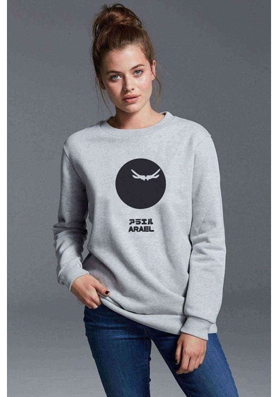 Evangelion Arael Baskılı Gri Kadın Sweatshirt