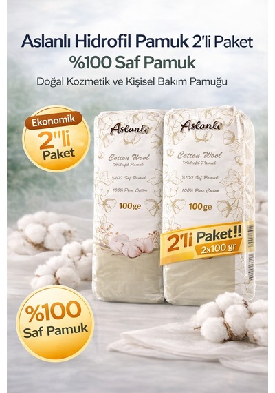 Aslanlı Hidrofil Pamuk 100 Gr X 2 Adet %100 Saf Pamuk Kozmetik Ve Kişisel Bakım Pamuğu