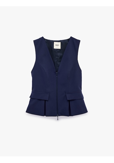 Koton Cep Detaylı Fermuarlı Kolsuz V Yaka Peplum Yelek Lacivert 6sak20095uw