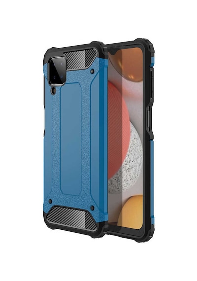 Ekılıf - Samsung Galaxy A12 Uyumlu Kılıf Çift Katman Zırh Tank Crash Military Kapak - Mavi