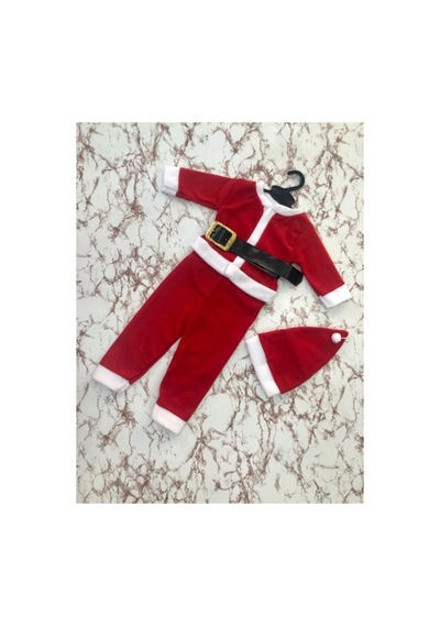 Pazarız Unisex Kırmızı Bebek Noel Baba Şapkalı Yılbaşı Takımı Kırmızı