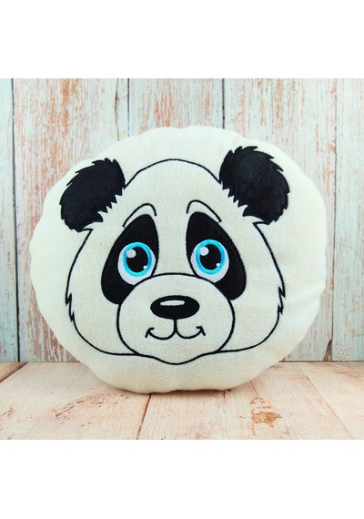 Mavi Gözlü Panda Yuvarlak Nakışlı Yastık Hediye