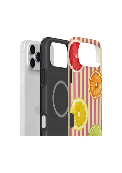 Apple iPhone Uyumlu 17 Pro Max Vorian Çift Katmanlı Magsafe Kılıf Citrus Fiesta Stripe