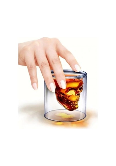 Kafatası Tasarımlı Cam Shot Bardağı Double Layer Skull Shot Glass Şeffaf Cam Şefaf