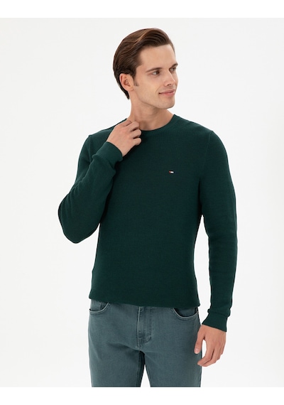 U.S. Polo Assn. Erkek Slim Fit Bisiklet Yaka Koyu Yeşil Basic Kazak 50298282-VR079