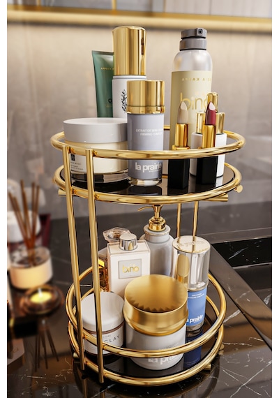 Bino Banyo Kozmetik Takı Düzenleyici 2 Katlı Gold